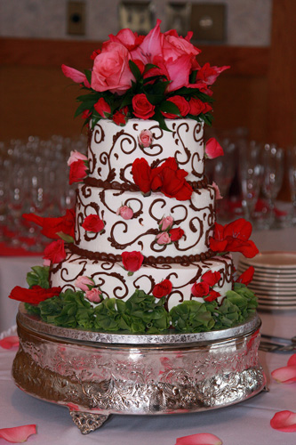 This beautiful cake was a collaboration between Harps and Shirley's Flowers.