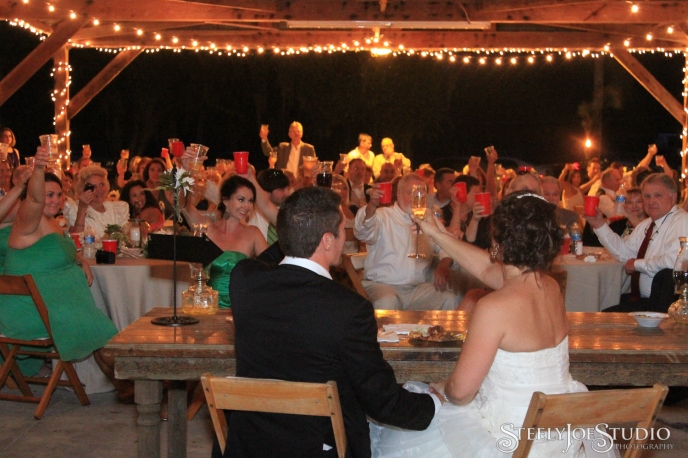 Punta Gorda, florida, wedding, outdoor, reception, ranch, country, d.i.y., night, lights, toast, bride and groom